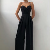 Eleganter Jumpsuit mit Spaghettiträgern für Damen – Schwarz