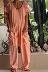 Amira | Damen V Ausschnitt Kurze Ärmel Jumpsuit – Orange