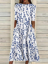 Malgorzata – Sommer-Midikleid Mit Küstenblumen – Blau