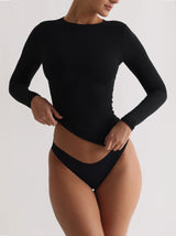 Latoya - Langärmeliges Bodycon-T-Shirt – Schwarz