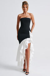 Vasileia - Schulterfreies Maxikleid – Schwarz/Weiß