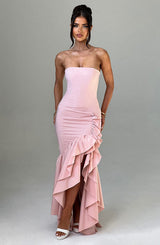 Vasileia - Schulterfreies Maxikleid – Rosa