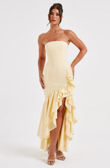 Vasileia - Schulterfreies Maxikleid – Gelb