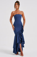 Vasileia - Schulterfreies Maxikleid – Marineblau