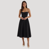 Annelie | Damen Korsett Midi Kleid mit Herzausschnitt – Schwarz