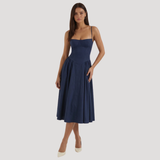 Annelie | Damen Korsett Midi Kleid mit Herzausschnitt – Marine