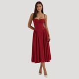 Annelie | Damen Korsett Midi Kleid mit Herzausschnitt – Rot