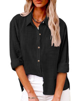 Annelis | Damen Hemdbluse Langarm mit Kragen – Schwarz