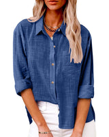 Annelis | Damen Hemdbluse Langarm mit Kragen – Blau