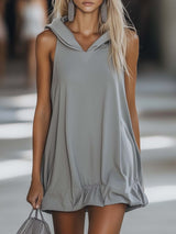 Annelore | Damen Ärmelloses Hoodie Mini Kleid – Grau