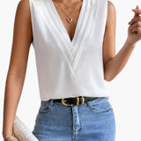 Annemarie | Damen Ärmellose V-Ausschnitt Bluse – Weiß