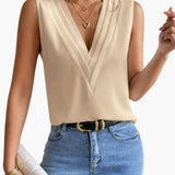 Annemarie | Damen Ärmellose V-Ausschnitt Bluse – Beige