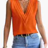 Annemarie | Damen Ärmellose V-Ausschnitt Bluse – Orange