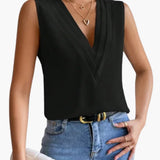Annemarie | Damen Ärmellose V-Ausschnitt Bluse – Schwarz
