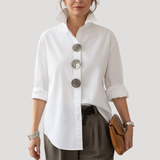 Annika | Damen Button-Down Langarm Hemdbluse – Weiß