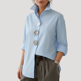 Annika | Damen Button-Down Langarm Hemdbluse – Blau