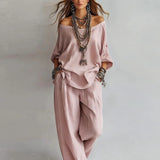 Annika | Damen Off Shoulder Zweiteiler Set – Rosa
