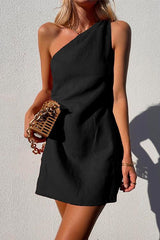 Annika | Damen One-Shoulder Minikleid Ärmellos – Schwarz