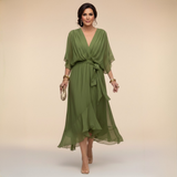 Annika | Damen V-Ausschnitt Wickelkleid Midi – Grün