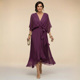 Annika | Damen V-Ausschnitt Wickelkleid Midi – Lila