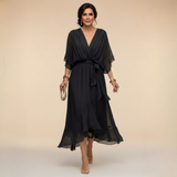 Annika | Damen V-Ausschnitt Wickelkleid Midi – Schwarz