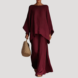 Anouk | Damen Zweiteiler Oversized Top Weites Bein – Burgunder