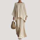 Anouk | Damen Zweiteiler Oversized Top Weites Bein – Khaki