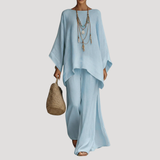 Anouk | Damen Zweiteiler Oversized Top Weites Bein – Hellblau