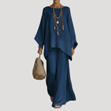 Anouk | Damen Zweiteiler Oversized Top Weites Bein – Marineblau