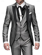 Dreiteiliges Leinen-Set für Herren: Business-Blazer, Weste und Hose – Grau