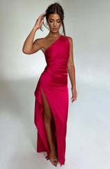Aimee | Elegantes One Shoulder Satin Split Kleid – Rot