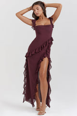 Laurine | Elegantes Maxikleid – Burgunderrot
