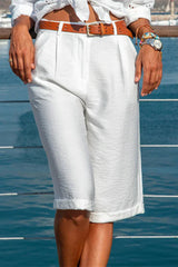 Premium Veganes Leder Shorts Knielang | Luxus-&-Eco Damenhose – Weiß