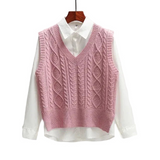 Ärmelloser Pullover mit V-Ausschnitt und gerader Form – Rosa