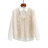 Ärmelloser Pullover mit V-Ausschnitt und gerader Form – Beige