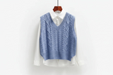 Ärmelloser Pullover mit V-Ausschnitt und gerader Form – Blau
