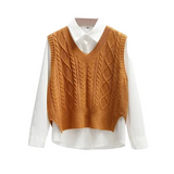 Ärmelloser Pullover mit V-Ausschnitt und gerader Form – Hellbraun