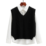 Ärmelloser Pullover mit V-Ausschnitt und gerader Form – Schwarz