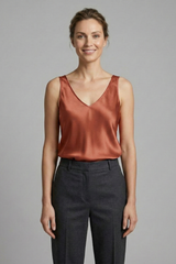 Ärmelloses Damen-Tanktop mit V-Ausschnitt und breiten Trägern – Orange