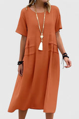 Chloe | Lockeres Midi-Kleid mit kurzen Ärmeln und praktischen Taschen – Orange