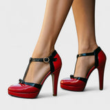 Velena - Plateau-High Heels mit T-Riemchen – Rot