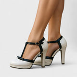 Velena - Plateau-High Heels mit T-Riemchen – Weiß