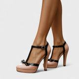 Velena - Plateau-High Heels mit T-Riemchen – Pink