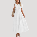 Astoria | Damen Stufenkleid Maxikleid Kurzarm – Weiß