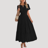 Astoria | Damen Stufenkleid Maxikleid Kurzarm – Schwarz