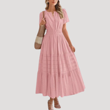 Astoria | Damen Stufenkleid Maxikleid Kurzarm – Rosa