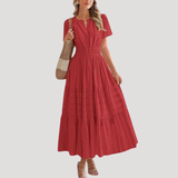 Astoria | Damen Stufenkleid Maxikleid Kurzarm – Rot