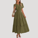 Astoria | Damen Stufenkleid Maxikleid Kurzarm – Grün