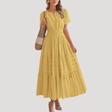 Astoria | Damen Stufenkleid Maxikleid Kurzarm – Gelb