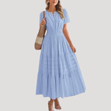 Astoria | Damen Stufenkleid Maxikleid Kurzarm – Blau